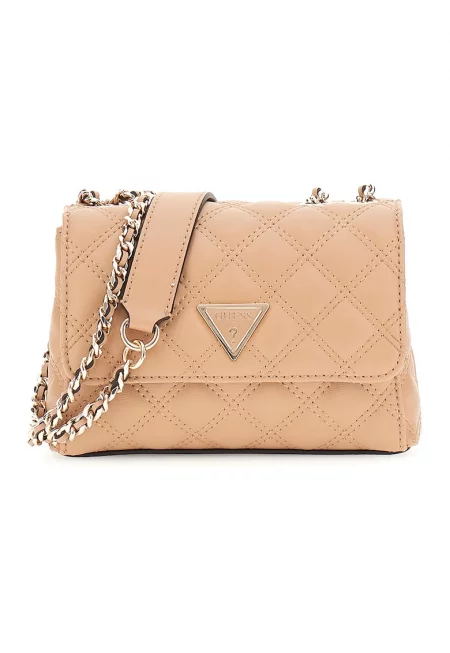 Капитонирана чанта през рамо от еко кожа - Бежов