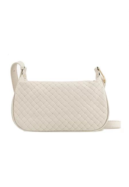 Капитонирана кожена чанта за рамо - Слонова кост