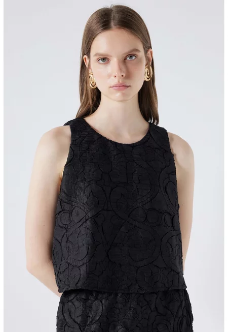 Къса блуза без ръкави - Черен