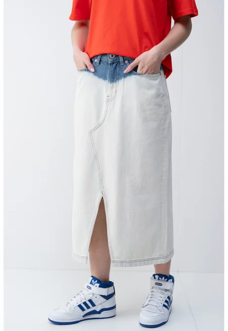 Къса пола от деним с фронтална цепка - Син/Крем