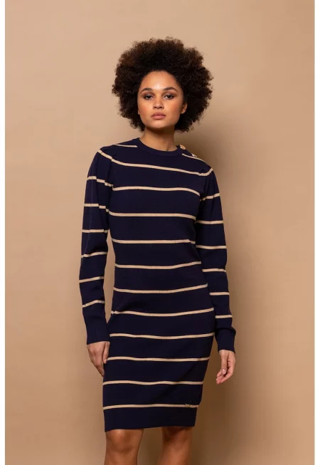 Къса раирана риза - Бежов/Тъмносин