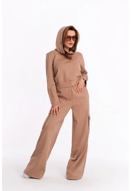 Късо худи с елементи с цип - Карамел