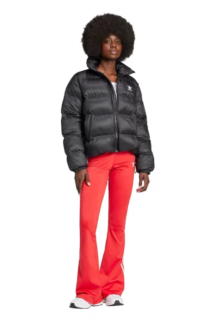 Късо подплатено яке с лого - Черен