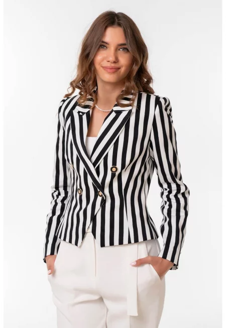 Късо раирано сако Elena - Бял/Черен