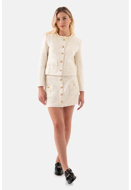 Късо сако от туид - Крем