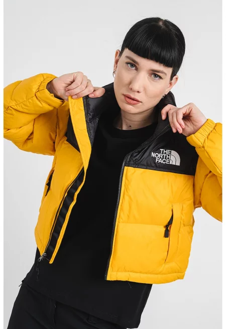 Късо зимно яке с висока яка - Черен/Шафраново жълто