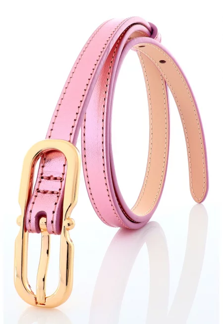 Кожен колан с овална тока - Светлорозов