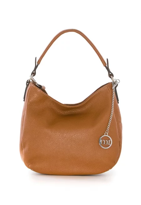 Кожена чанта през рамо Molise с метално лого - Карамел