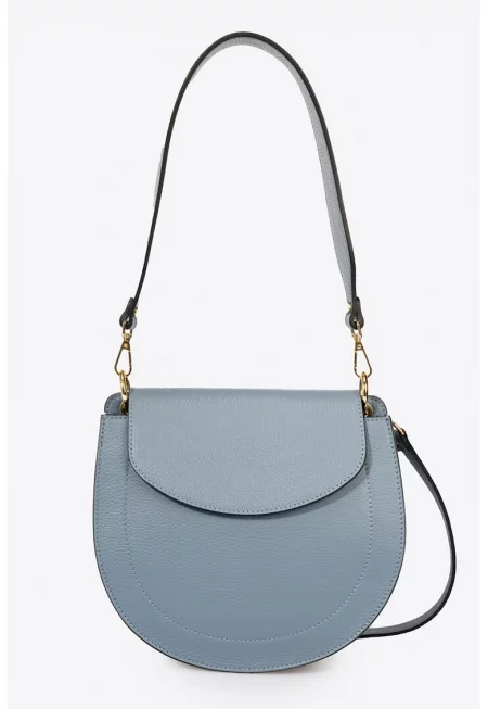 Кожена чанта през рамо - Прашно синьо