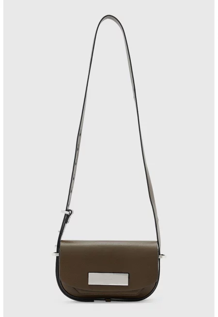 Кожена чанта през рамо с лого - Тъмнокафяв