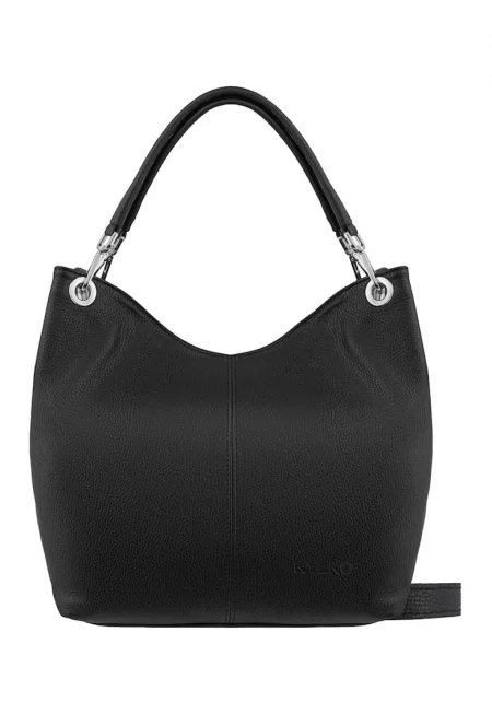 Кожена чанта през рамо с отделяща се презрамка - Черен