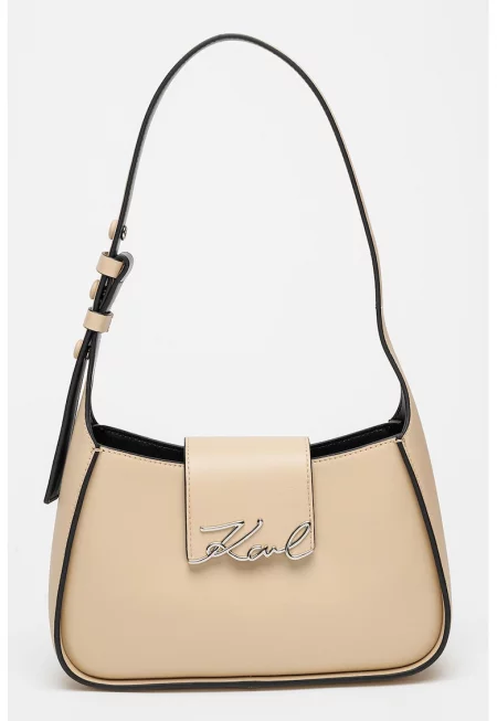 Кожена чанта през рамо Signature - Бежов