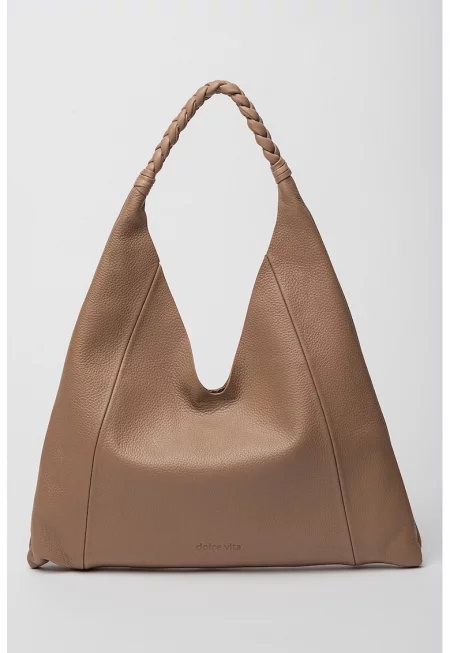 Кожена чанта за рамо Mia - Камел