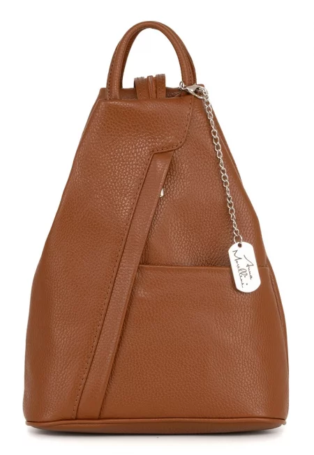 Кожена раница с презрамки с цип - Кафяв