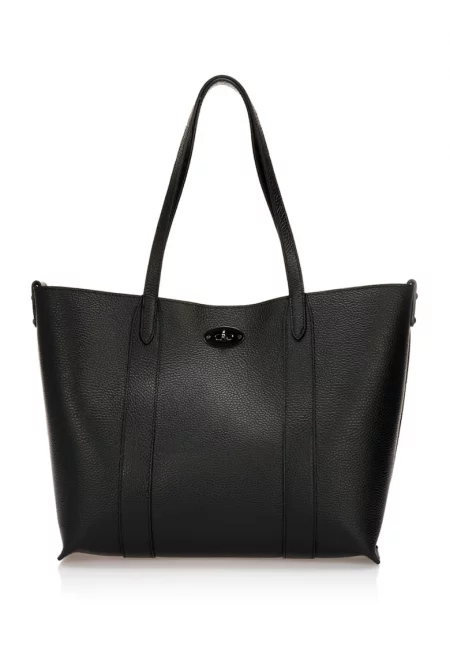 Кожена шопинг чанта - Черен