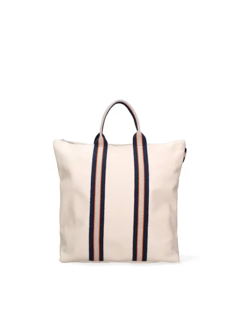 Кожена шопинг раница - Бежов/Син