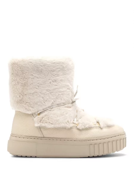 Кожени боти с еко пух - Бежов/Крем