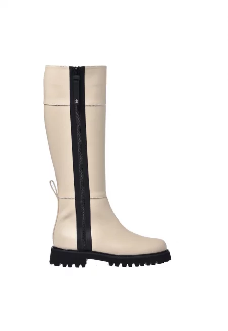 Кожени ботуши до коляното - Слонова кост