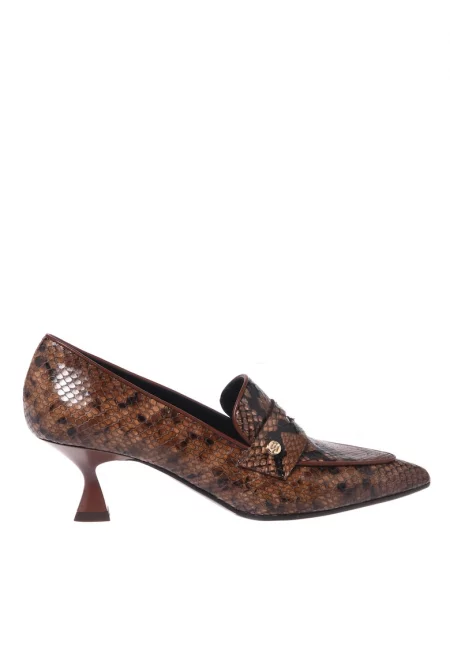 Кожени обувки с шагрен - Кафяв