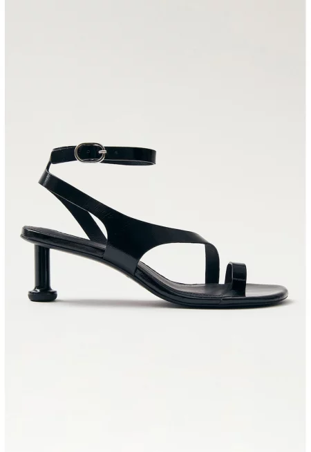 Кожени сандали с ток и тока - Черен