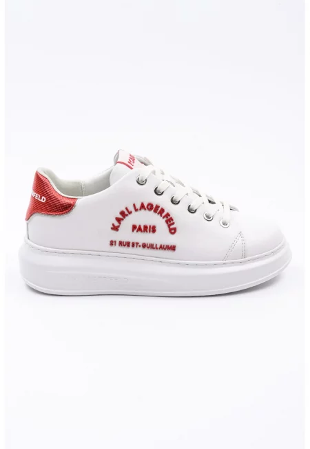 Кожени спортни обувки с контрасти - Червен/Бял