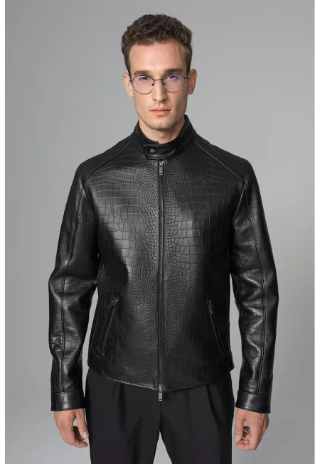 Кожено яке с шагрен - Черен