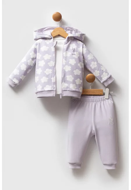 Облекло - 3 части - Бял/Светлолилав