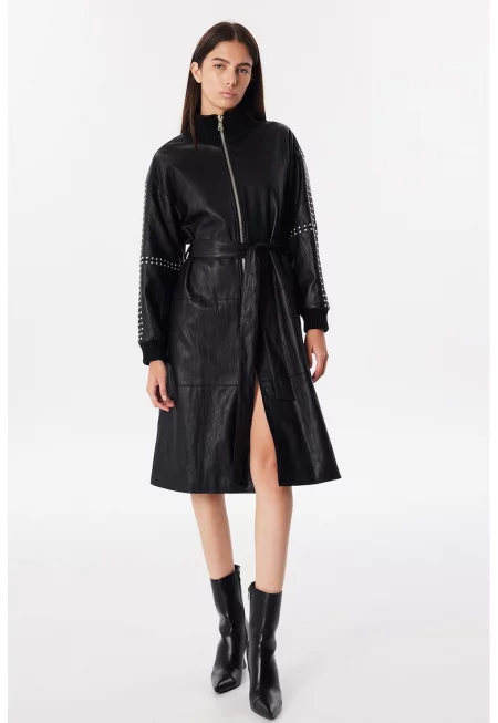 Палто от еко кожа - Черен