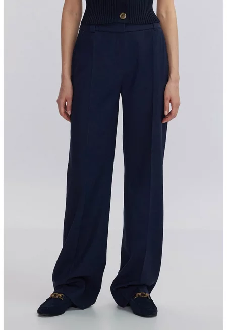 Панталон с вълна и широк крачол - Тъмносин