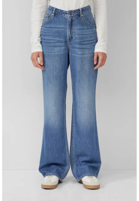 Прави дънки с миди талия - Светлосин