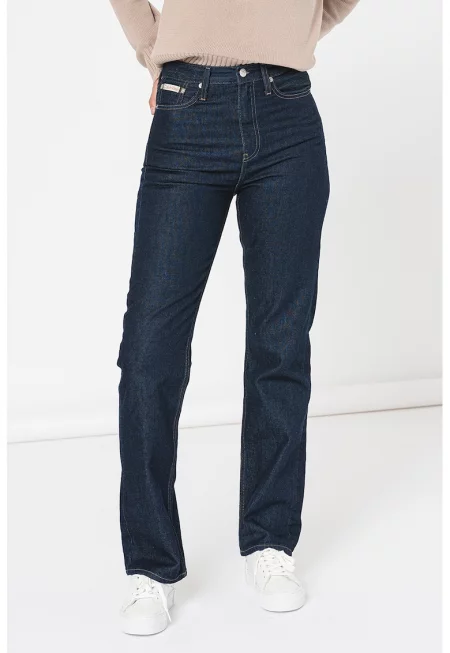 Прави дънки с висока талия - Тъмносин