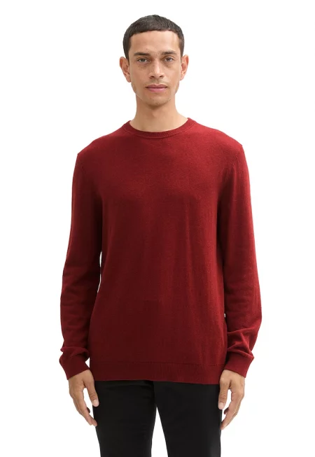 Пуловер от памук и кашмир - Керемидено червено