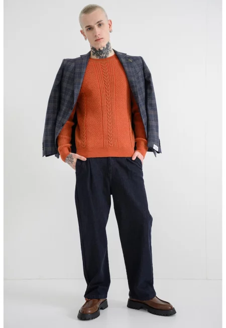 Пуловер с аплака с плетка осморка - Изгорен портокал