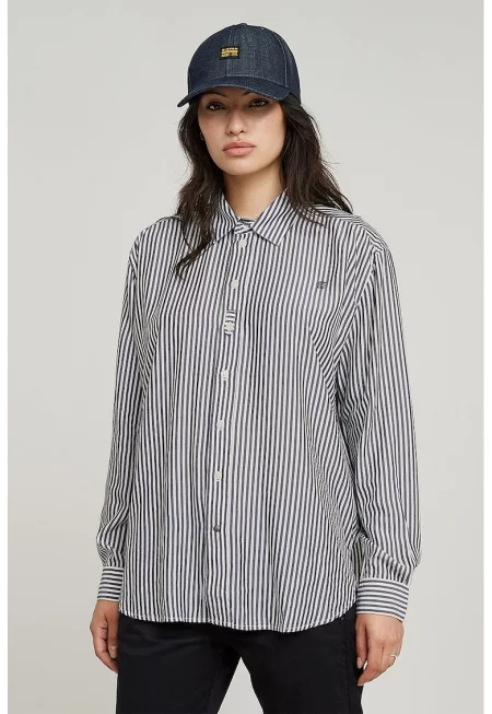 Раирана риза от модал - Бял/Избеляло черно