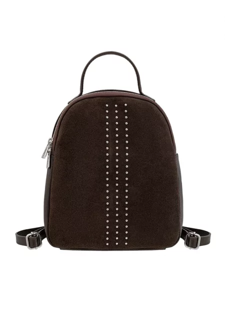 Раница от кожа и велур - Кафяв