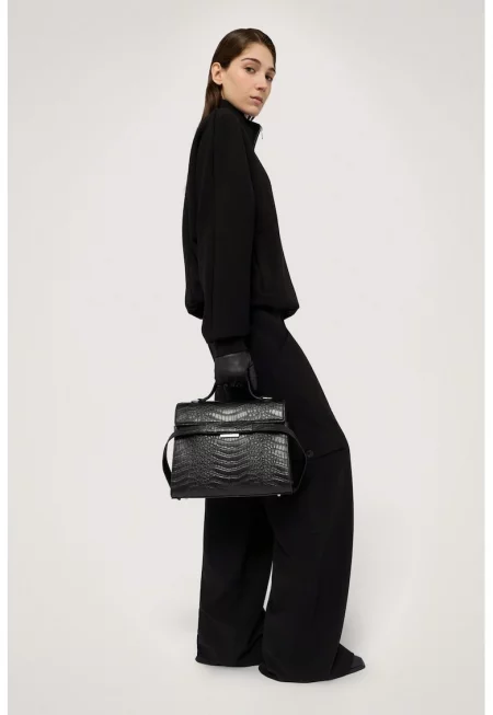 Разкроен карго панталон с висока талия - Избеляло черно