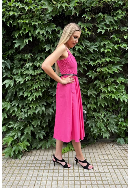 Разкроена памучна рокля - Фуксия