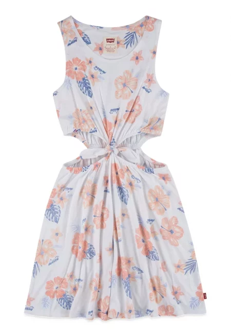 Разкроена рокля и отвори встрани - Бял/Персийски портокал/Син