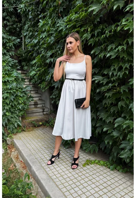 Разкроена рокля с регулируеми тънки презрамки - Ледено синьо