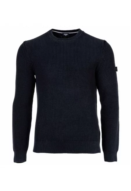 Рипсен памучен пуловер - Тъмносин