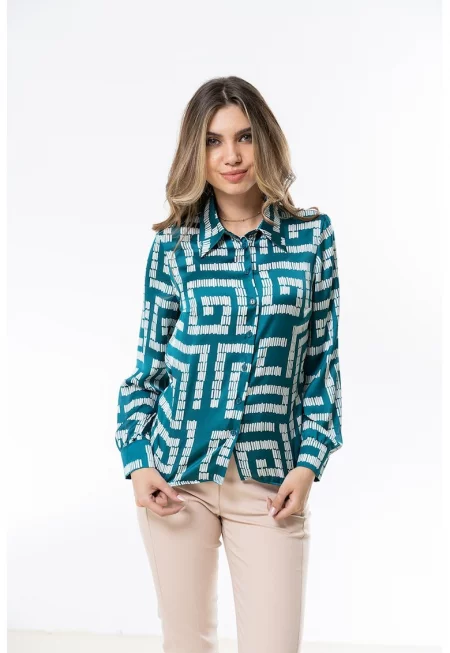 Риза Andreea с принт - Тюркоаз