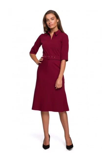 Рокля с яка и колан  Полиестер