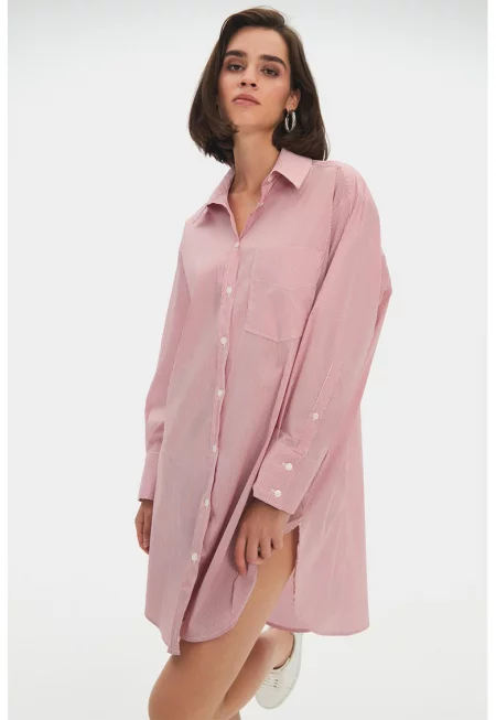 Рокля тип риза с асиметричен подгъв - Бледочервен