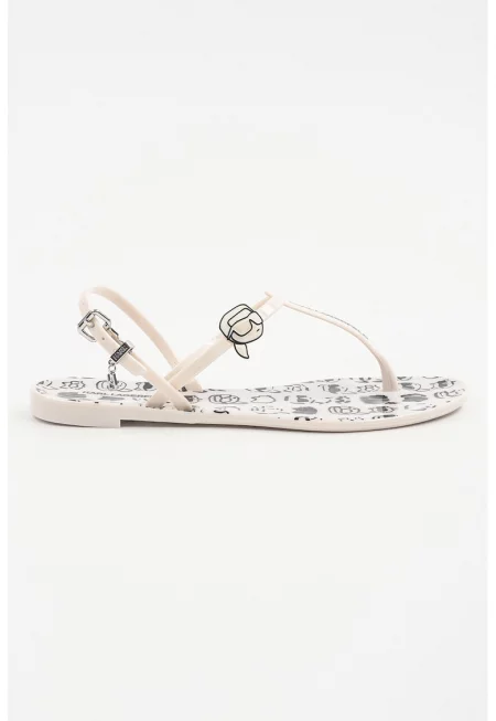 Сандали с разделител с лого - Бял