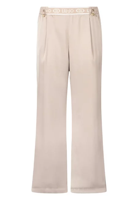 Сатиниран скъсен панталон с лого на талията - Бежов