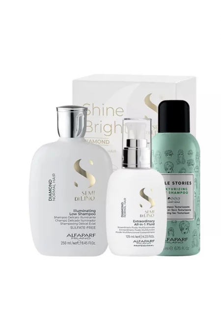 Semi Di Lino Diamond Illuminating Shine Комплект с шампоан - 250 мл - сух шампоан Style Stories 200 мл и флуид за блясък - 125 мл