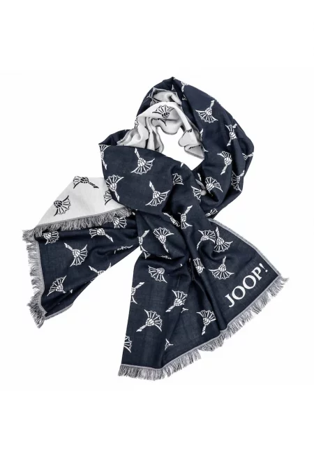 Шал с модал - вълна и принт - Син