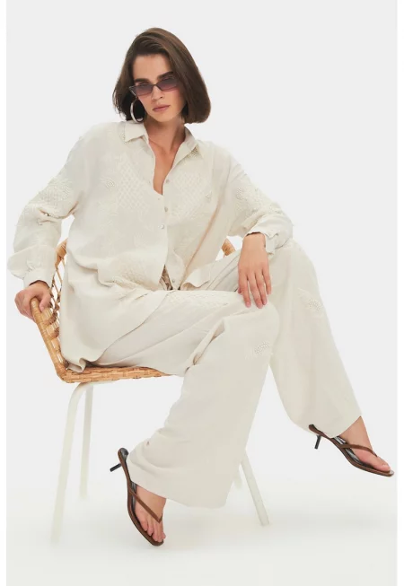 Широк панталон със странични джобове - Слонова кост