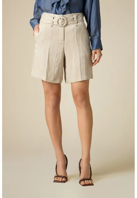 Шорти с висока талия - Бежов