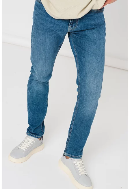 Скосени дънки със средна талия - Тъмносин